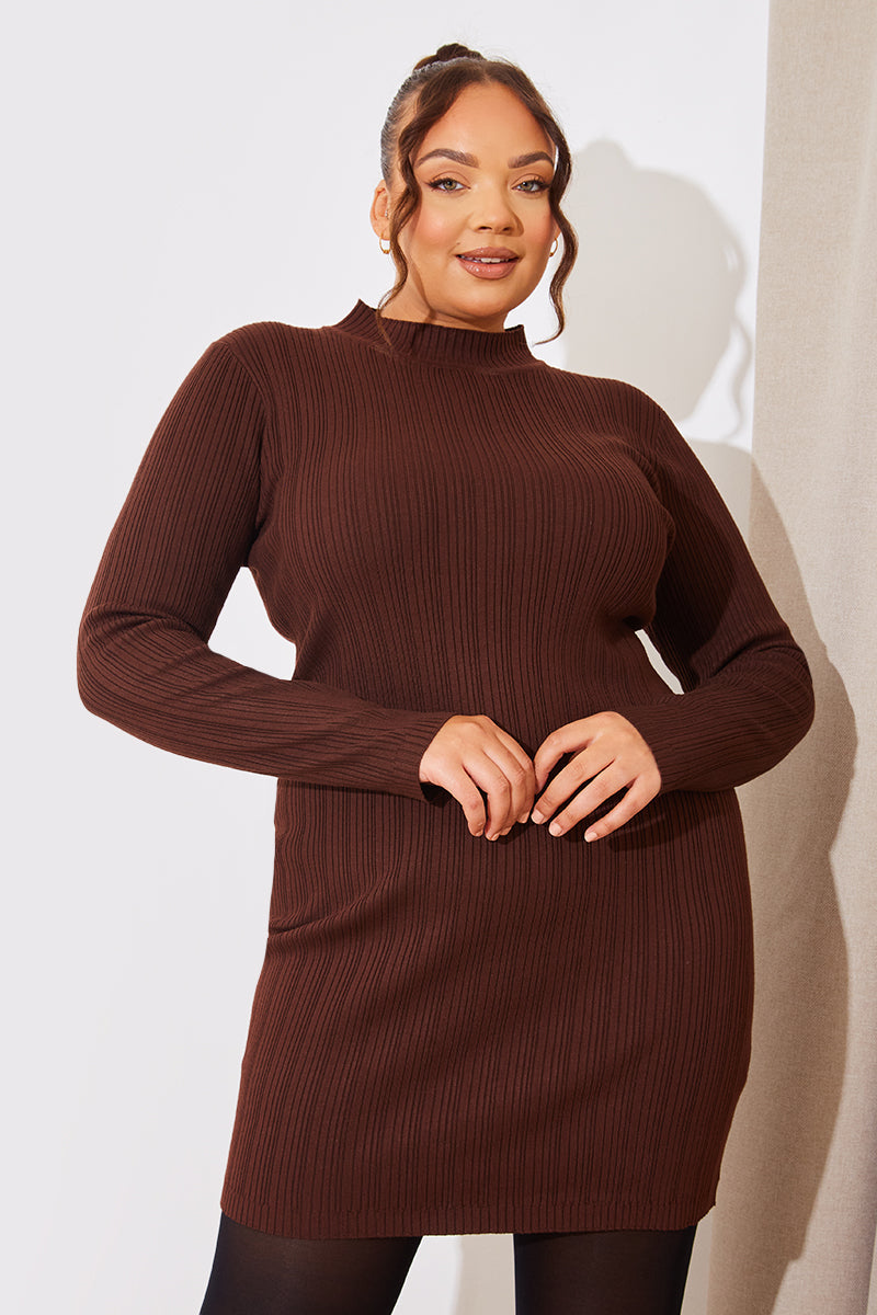 High Neck Variegated Rib Knit Mini Dress