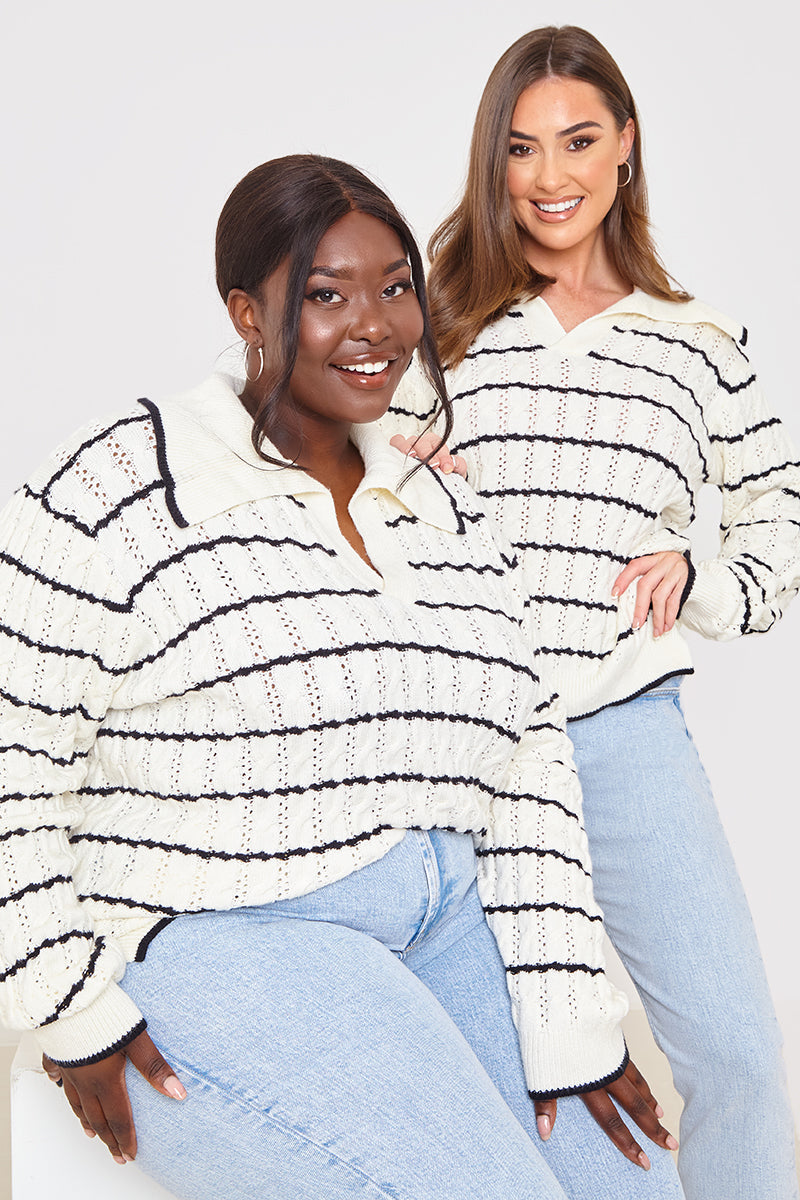 Monochrome Stripe Recycled Pointelle Jumper