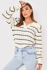 Monochrome Stripe Recycled Pointelle Jumper