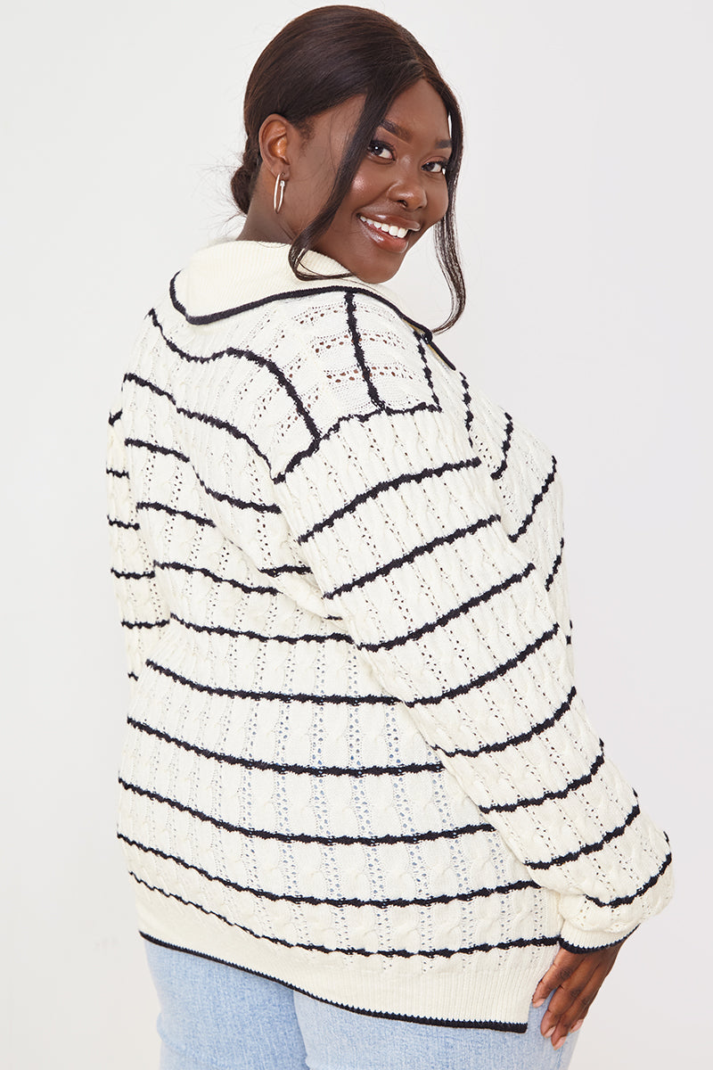Monochrome Stripe Recycled Pointelle Jumper