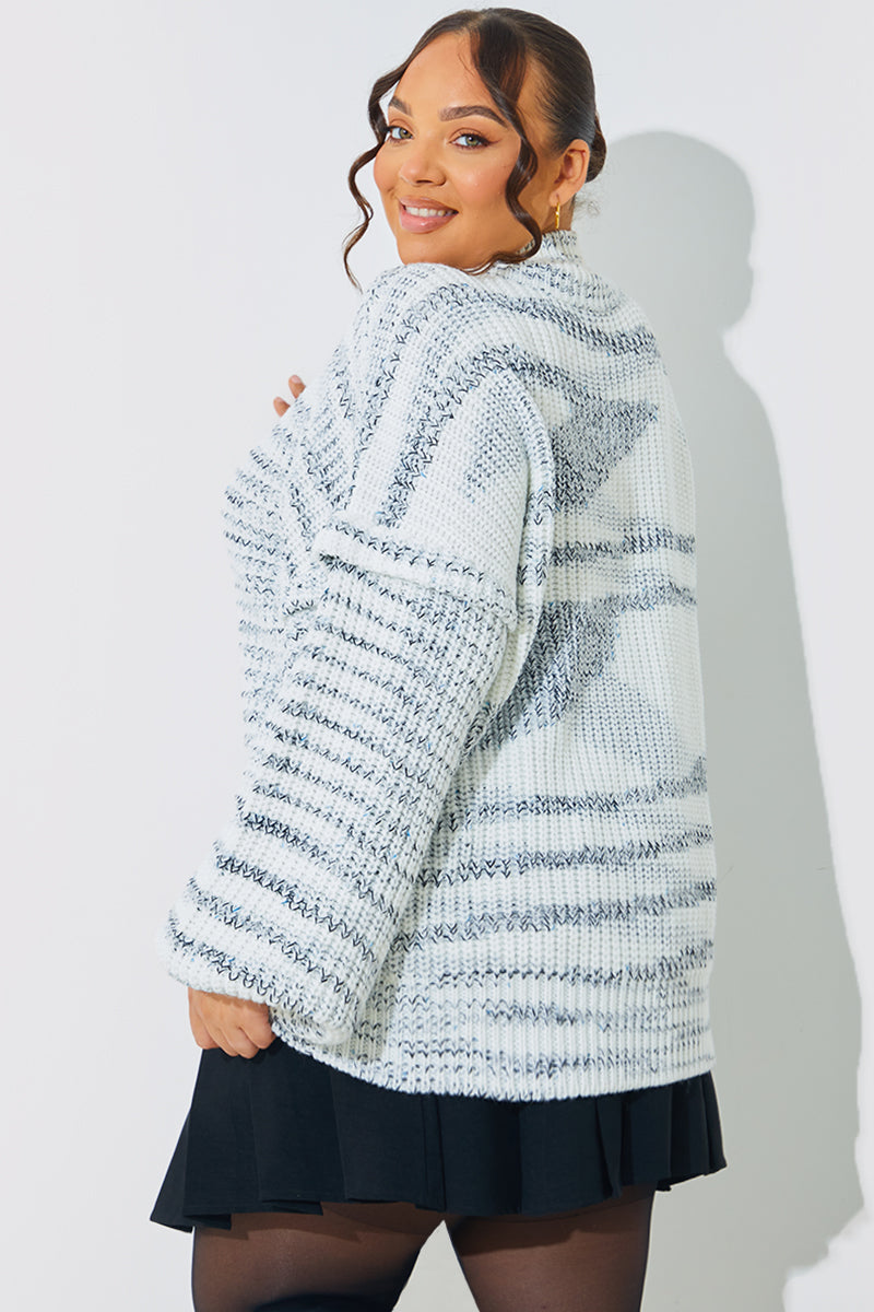 High Neck Frill Sleeve Knit Jumper