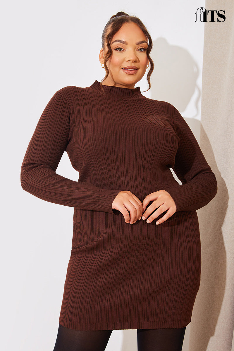 High Neck Variegated Rib Knit Mini Dress