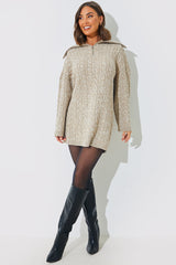 Zip Up Cable Knit Mini Dress