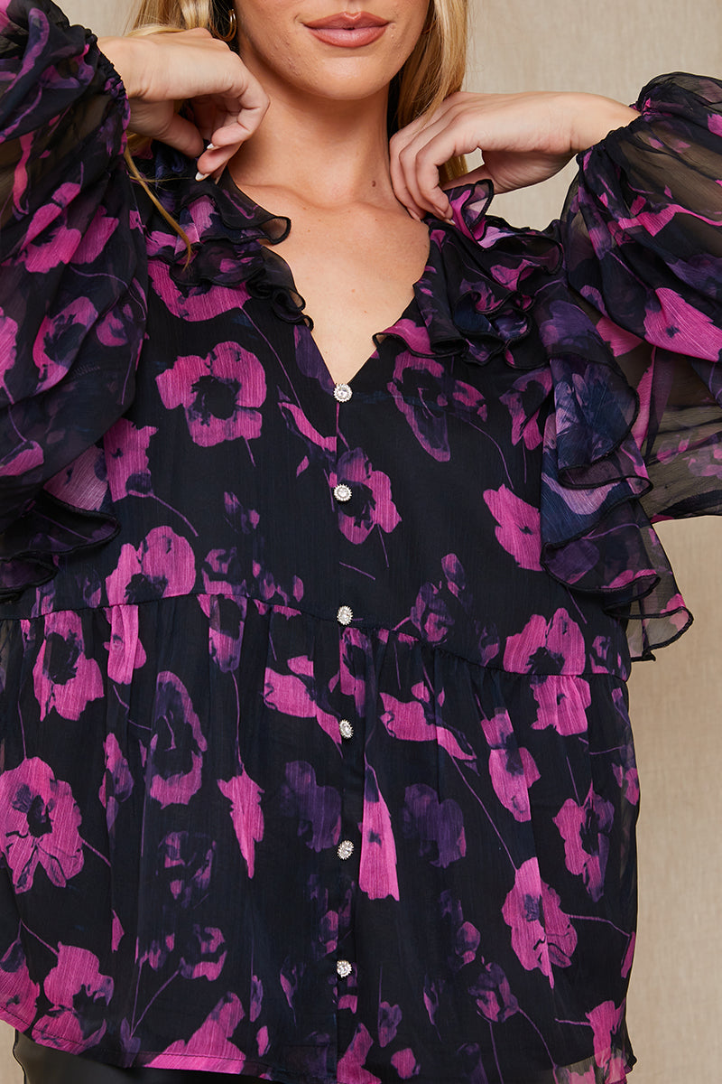 Ruffle Puff Sleeve Blouse