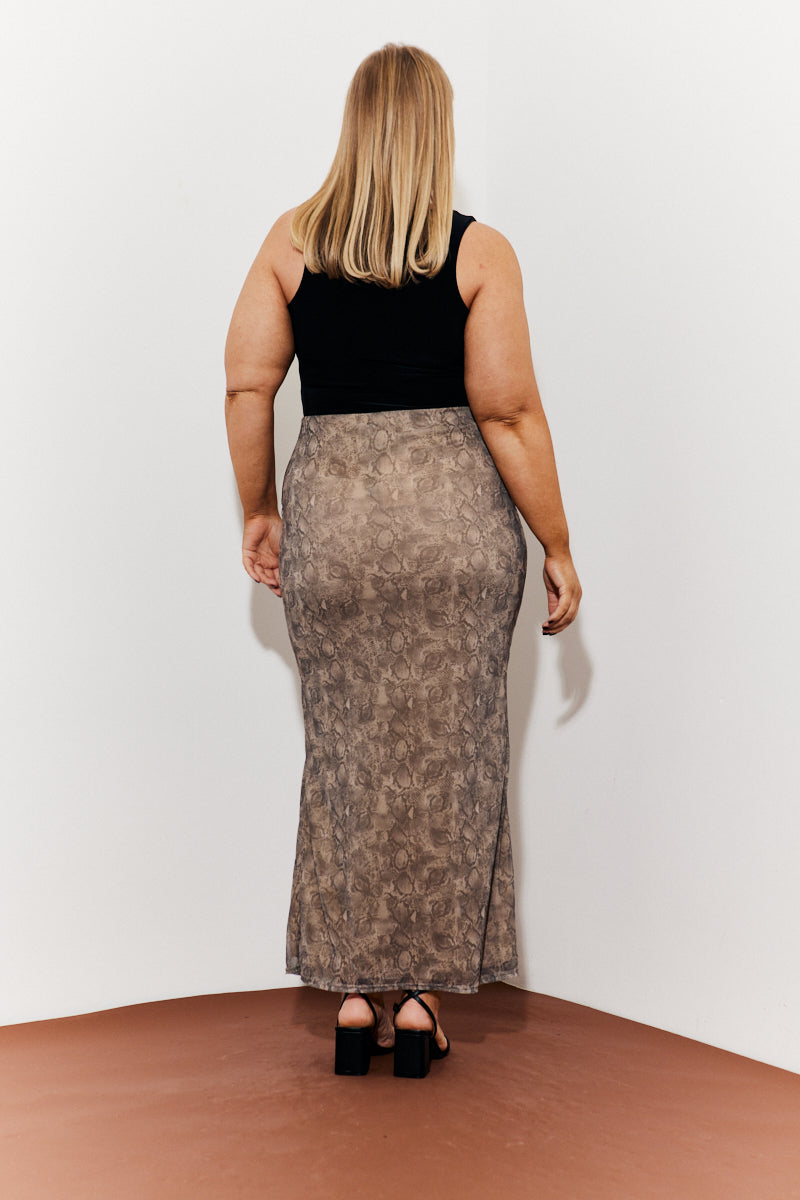 Snake Skin Printed Mesh Skirt