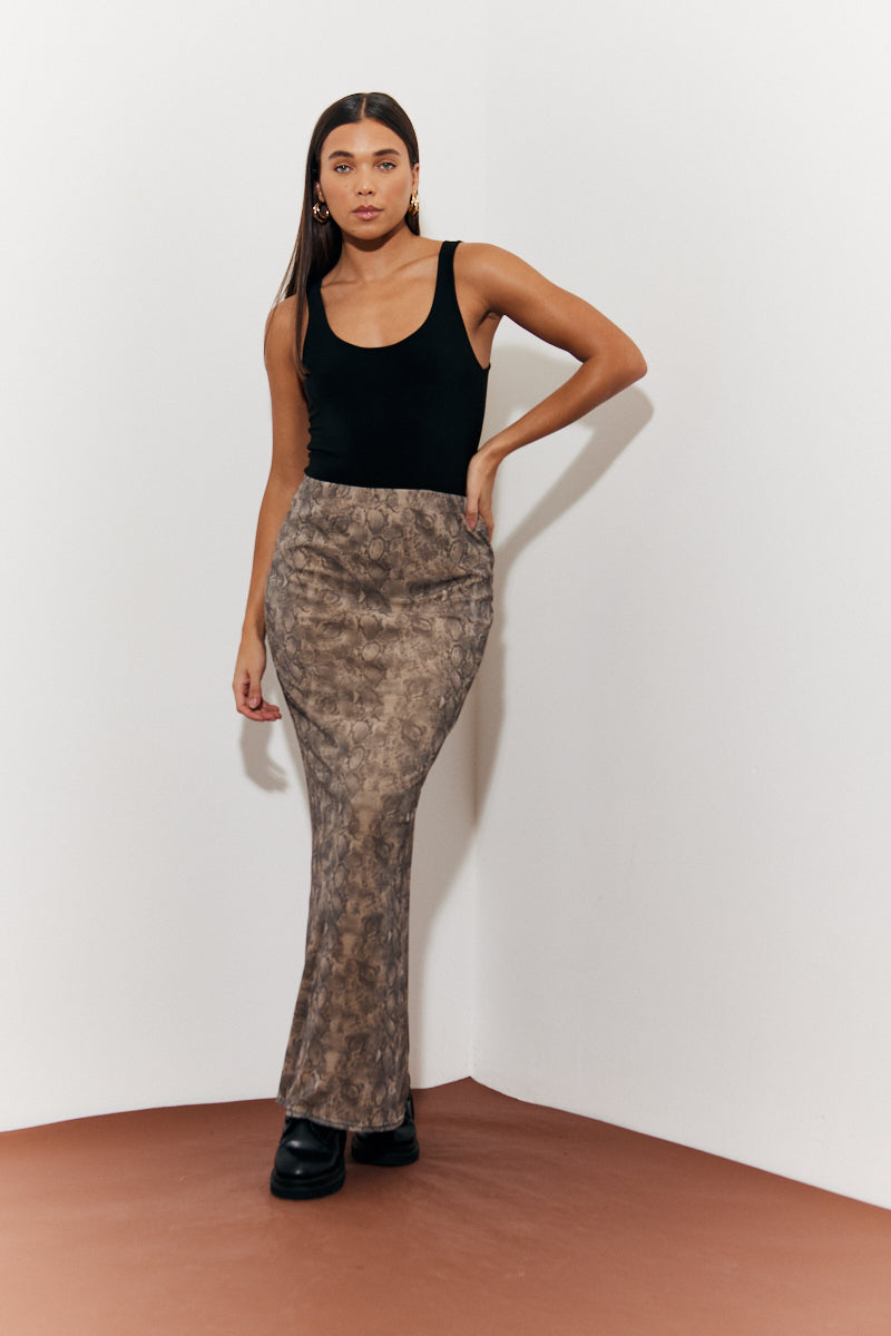 Snake Skin Printed Mesh Skirt