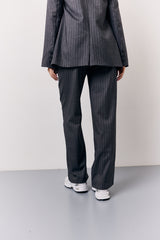 Grey Pinstripe Wide Leg Tailored Trouser