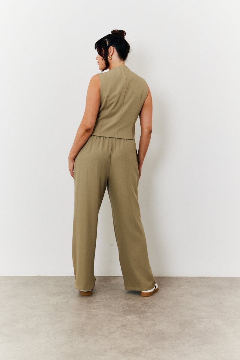 Elasticated Mid Rise Wide Leg Trouser