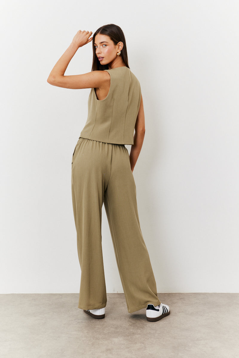 Elasticated Mid Rise Wide Leg Trouser