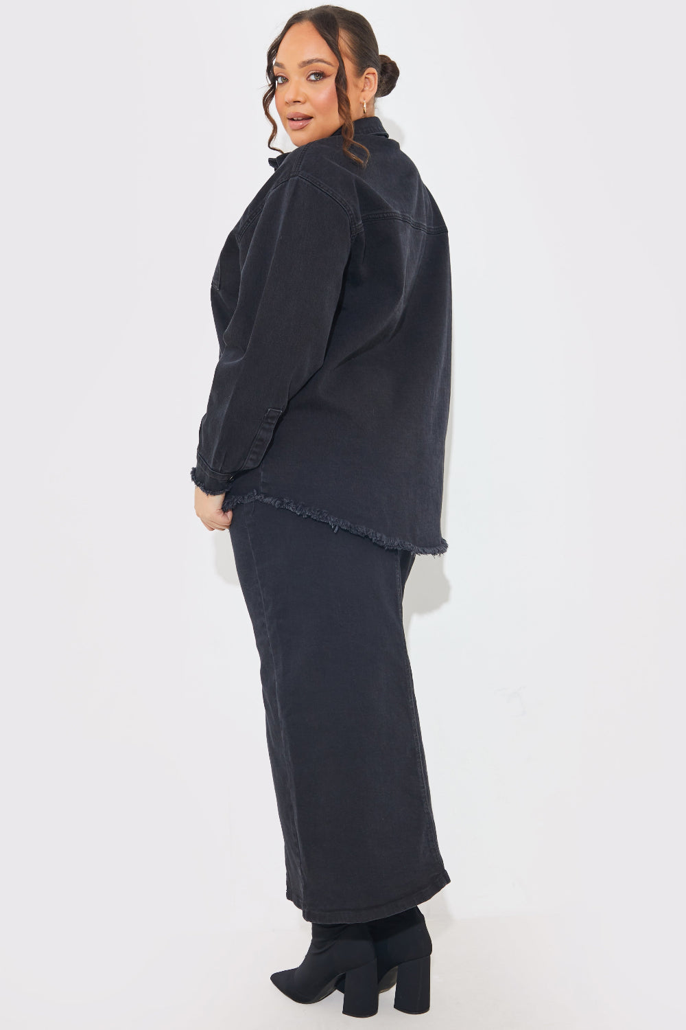 Washed Split Detail Denim Maxi Skirt