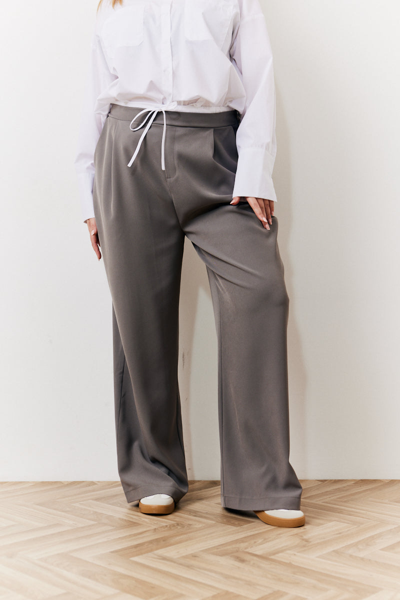 Grey Waistband Detail Tailored Trouser
