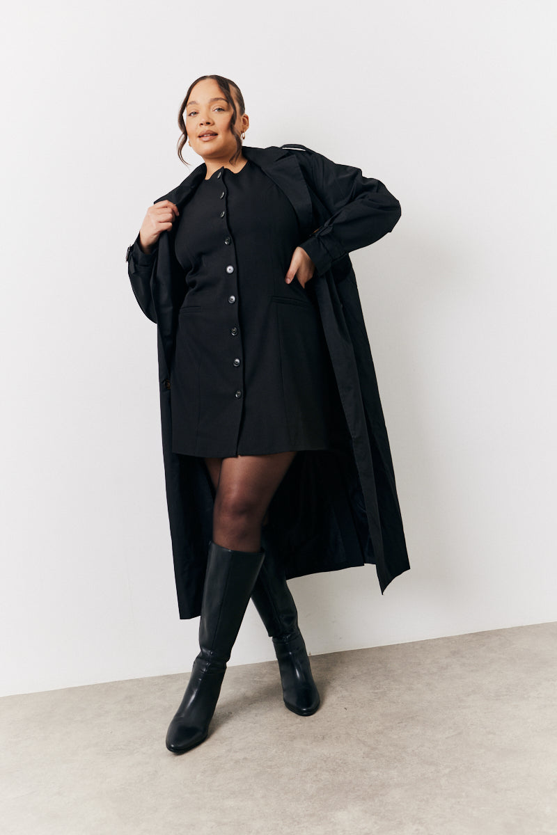 Black Tailored Button Through Mini Dress