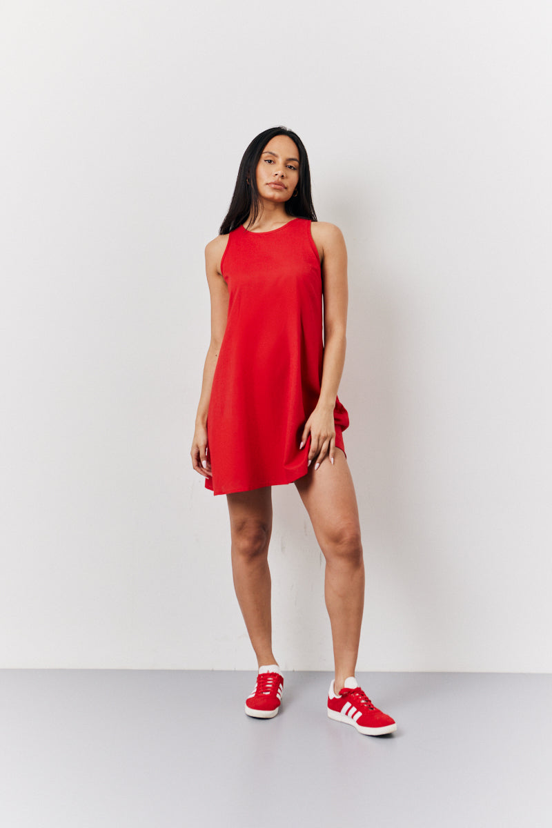 Red Linen A-Line Mini Dress
