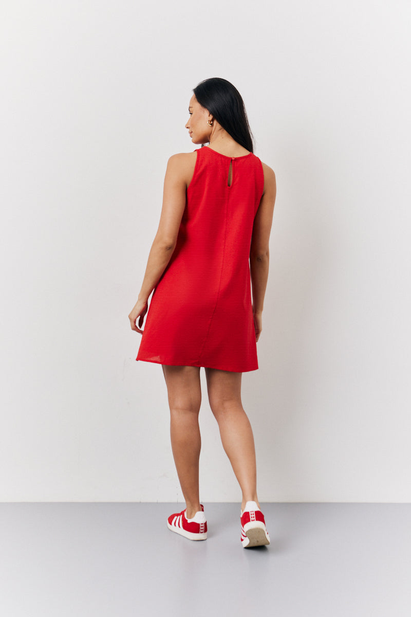 Red Linen A-Line Mini Dress