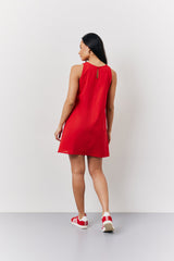 Red Linen A-Line Mini Dress