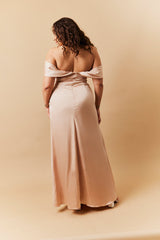 Light Gold Satin Bardot Ruched Maxi Dress