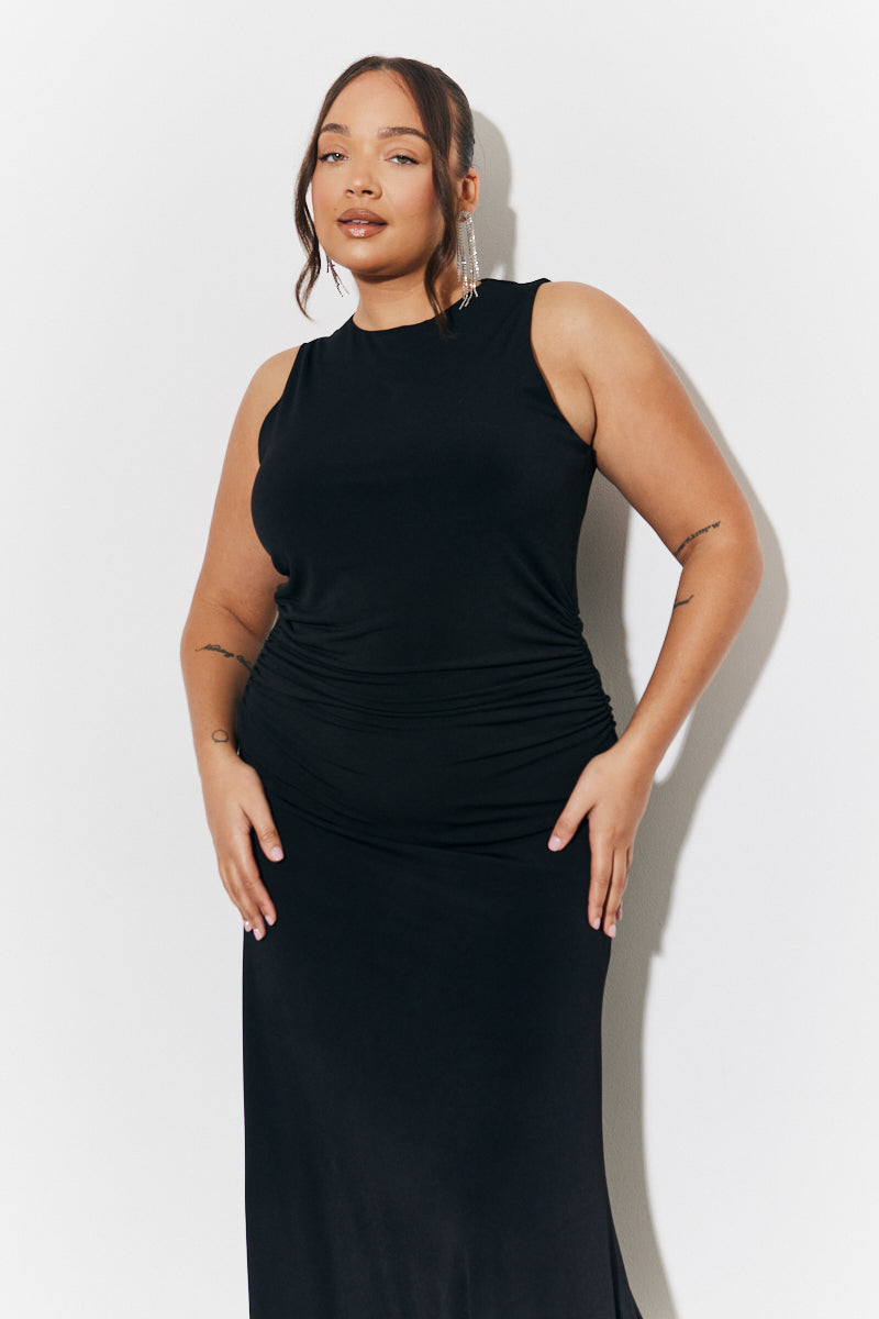 Magic Sculpting High Neck Ruched Maxi Dress