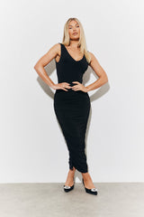 Magic Sculpting Plunge Neck Ruched Detail Midaxi Dress