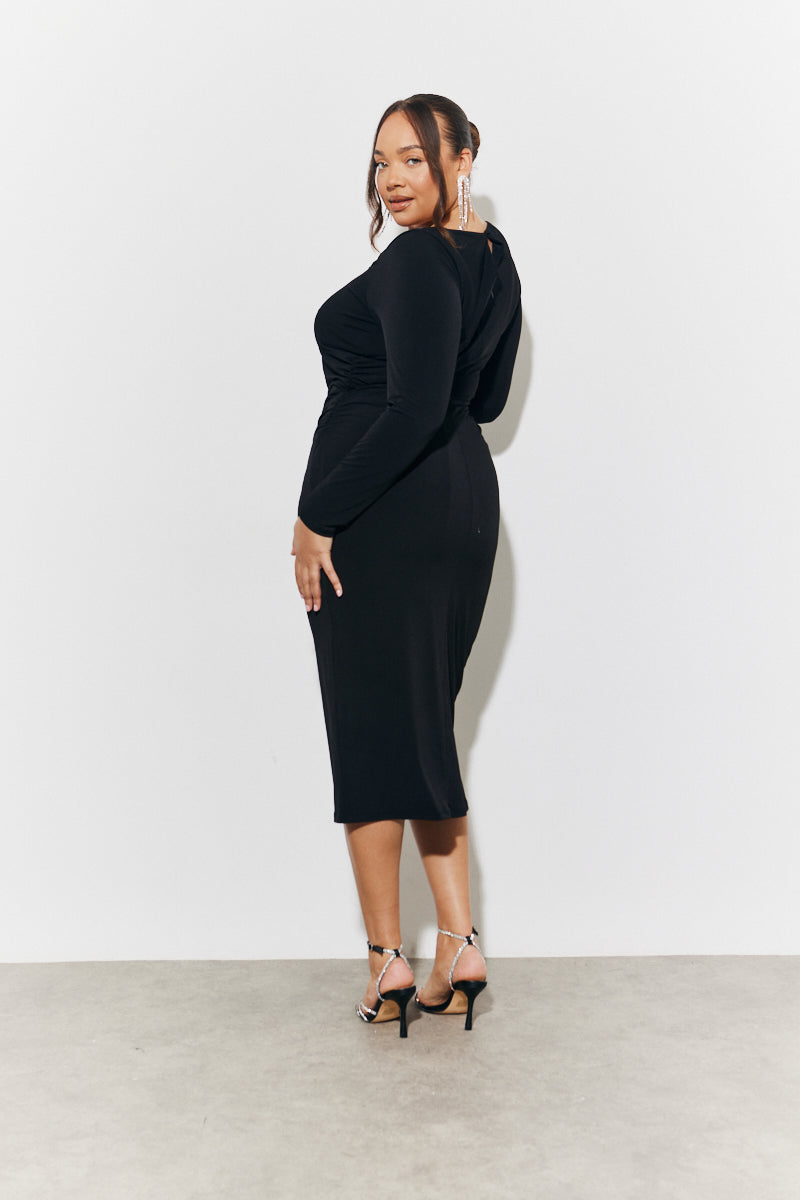 Magic Sculpting Scoop Neck Long Sleeve Ruched Midaxi Dress