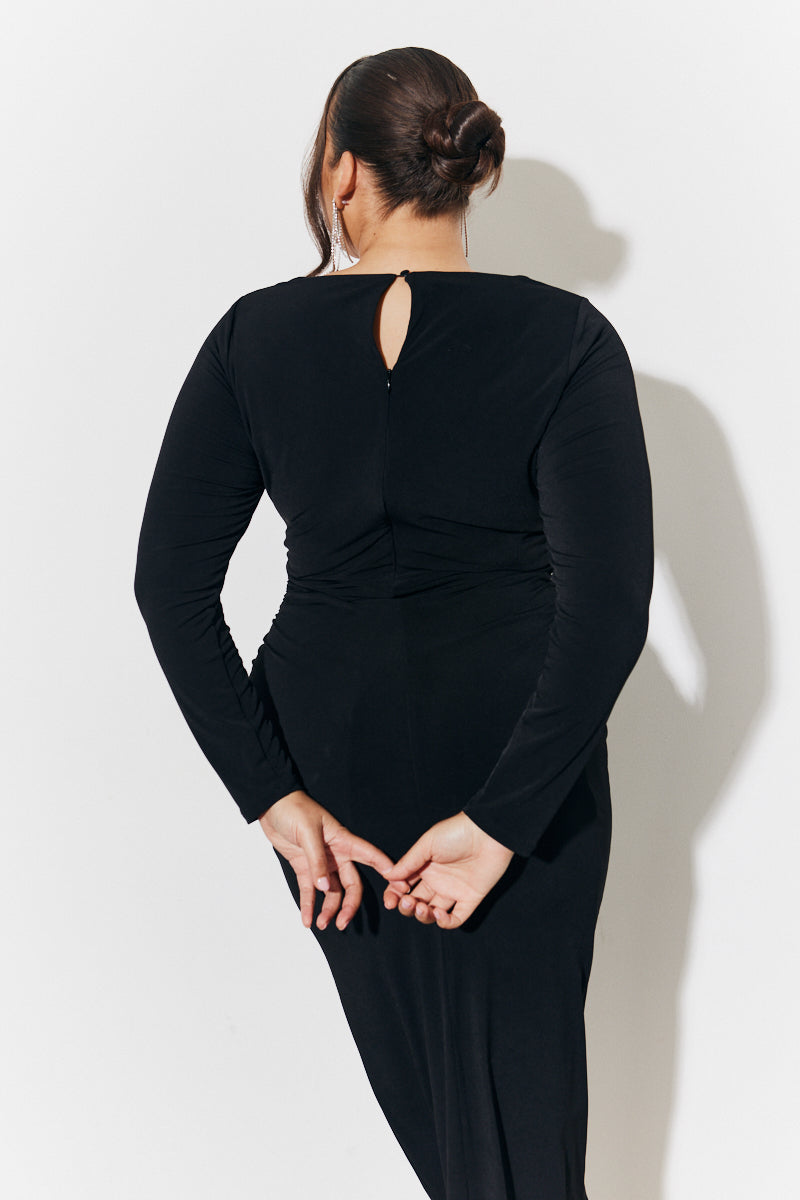 Magic Sculpting Scoop Neck Long Sleeve Ruched Midaxi Dress