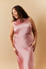 Rose Pink Satin Cowl Back Maxi Dress