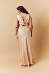 Light Gold Satin Twist Back Maxi Dress