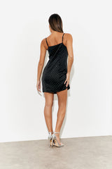 Satin Hotfix Cowl Neck Mini Dress