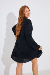 Trim Detail Tiered Long Sleeve Smock Dress