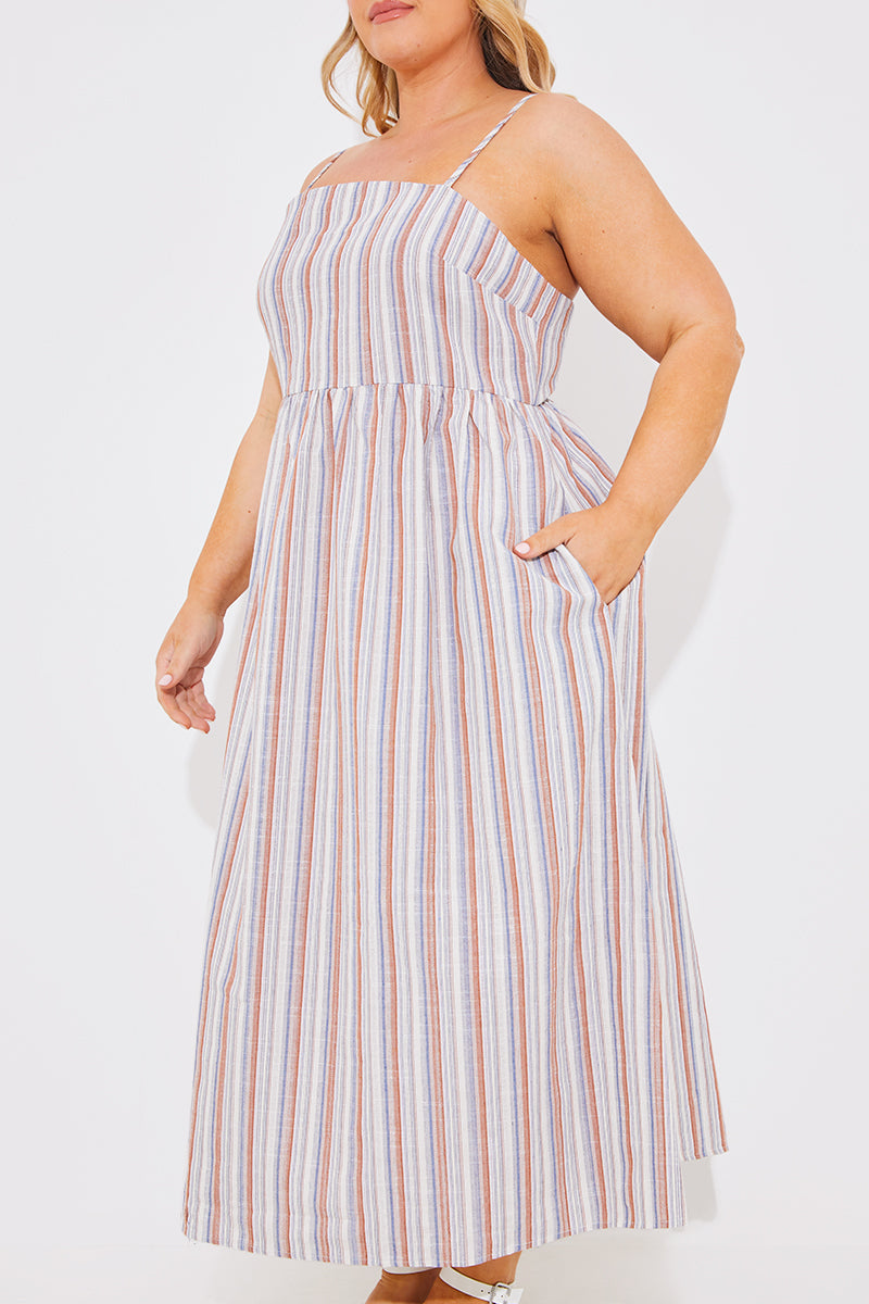 Striped Linen Look Midaxi Dress