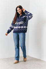 Half Zip Reindeer Fairisle Knitted Jumper