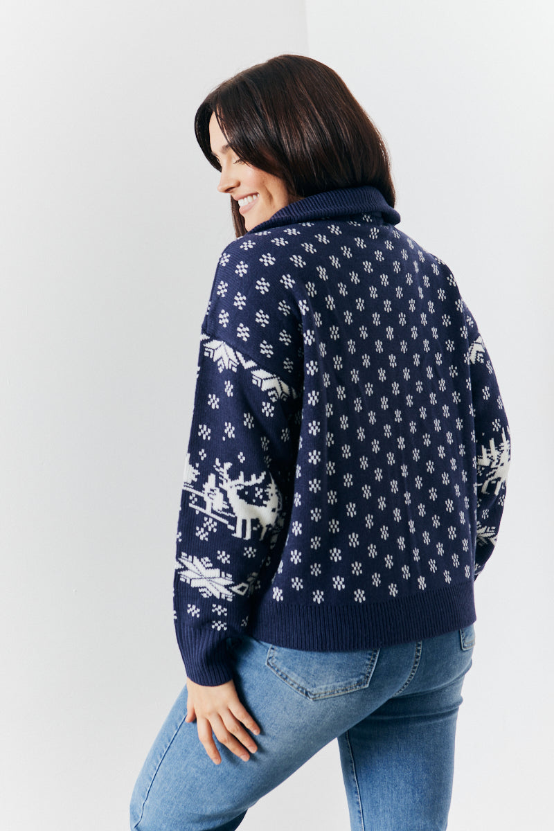 Half Zip Reindeer Fairisle Knitted Jumper