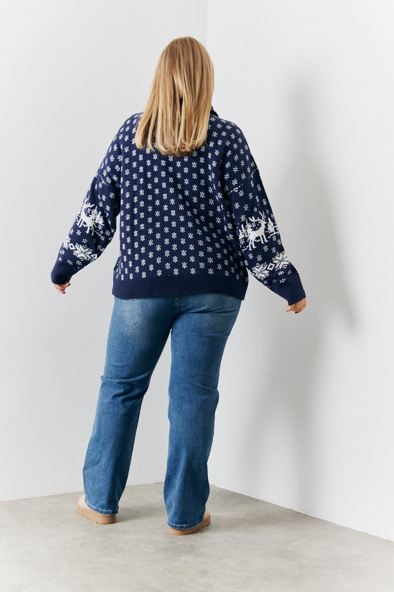 Half Zip Reindeer Fairisle Knitted Jumper