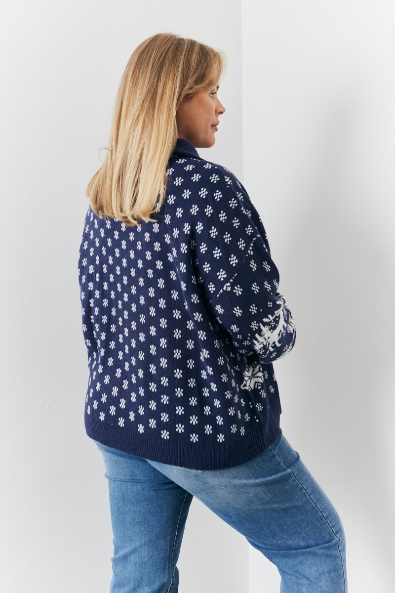 Half Zip Reindeer Fairisle Knitted Jumper