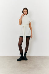 Roll Neck Belted Knit Longline Jumper