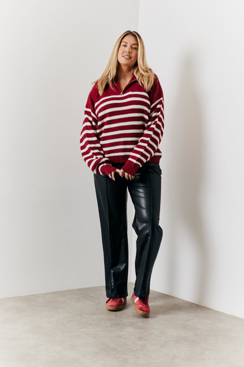 Stripe Quarter Zip Knitted Jumper