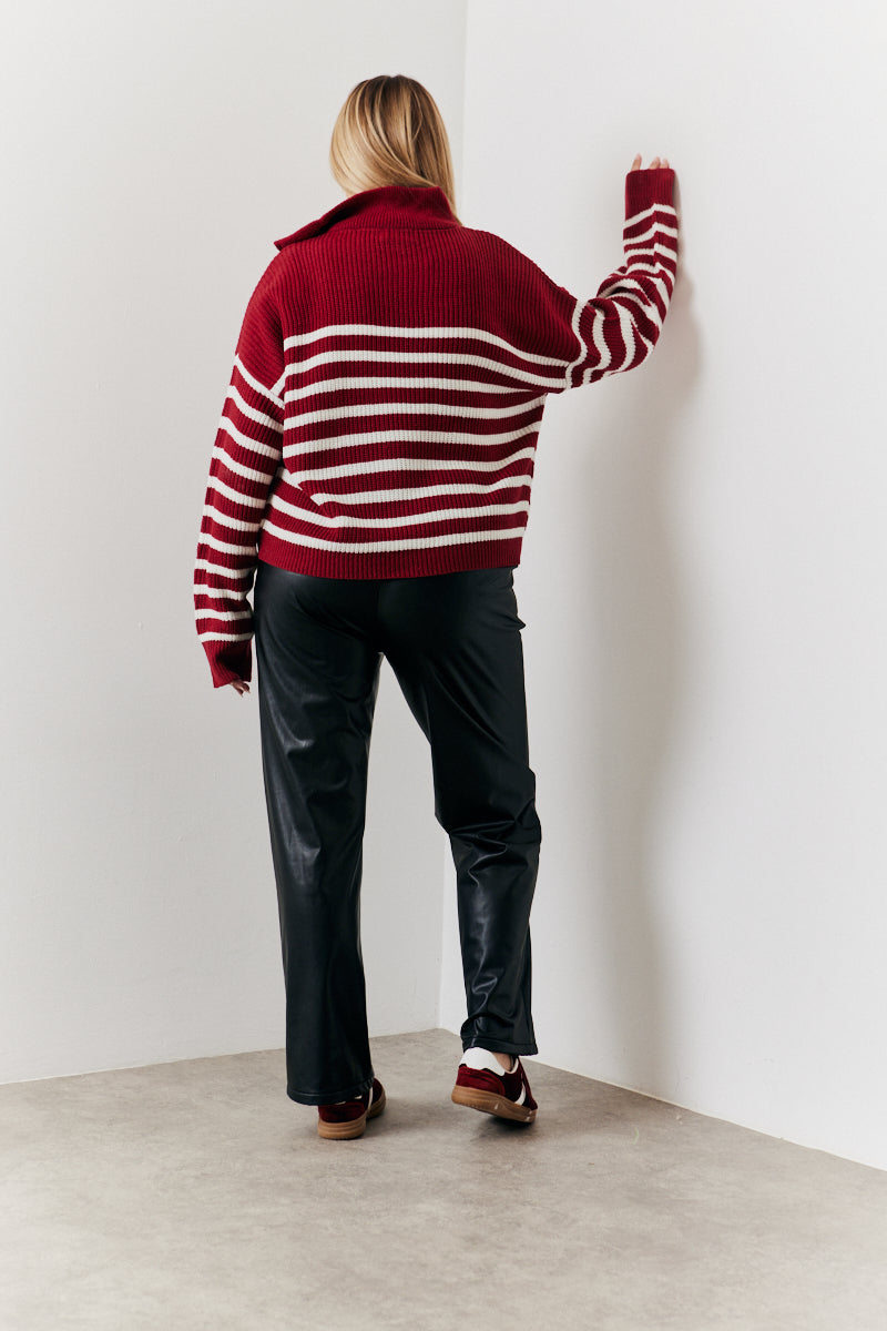 Stripe Quarter Zip Knitted Jumper
