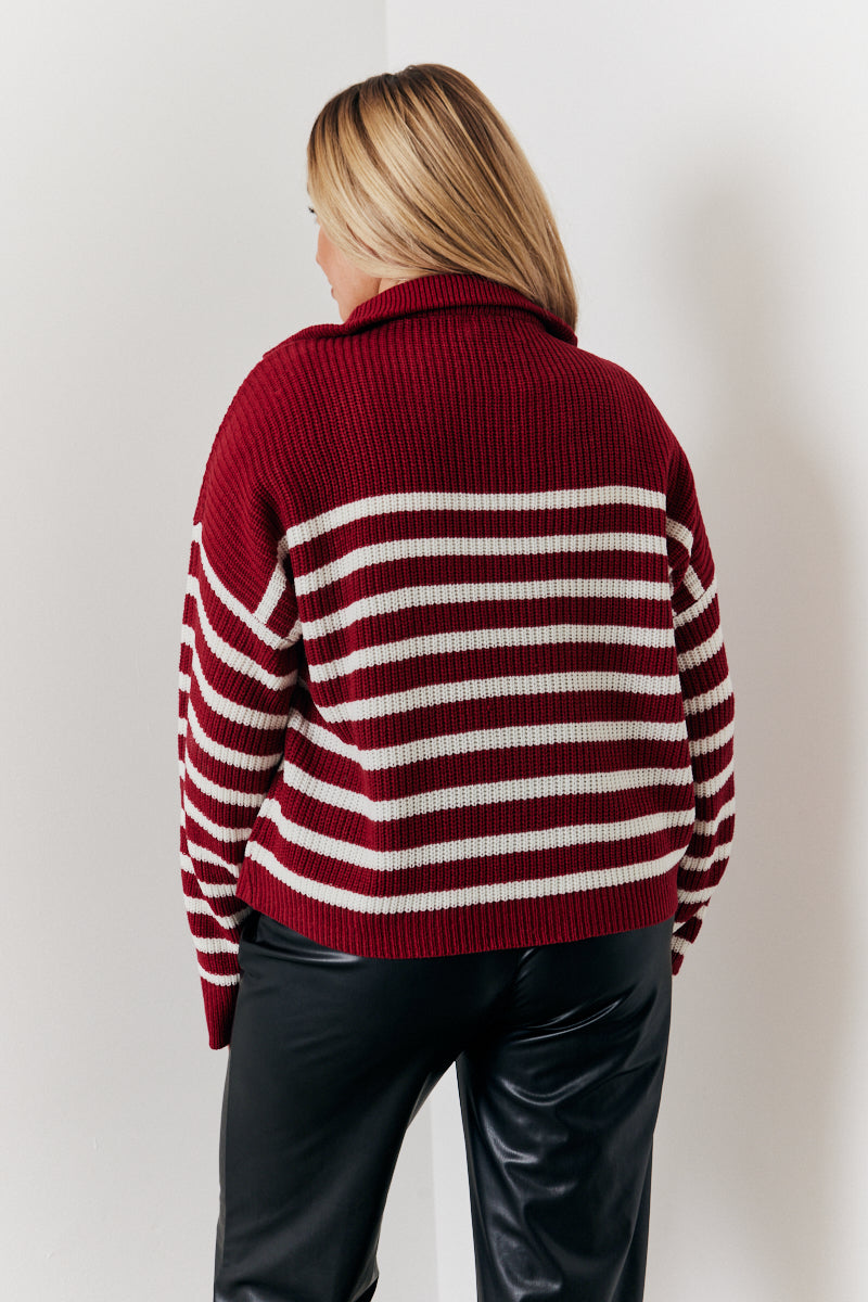 Stripe Quarter Zip Knitted Jumper