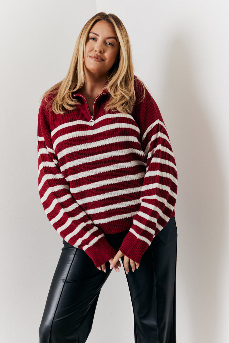 Stripe Quarter Zip Knitted Jumper