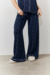 Navy Cherry Print Shirt and Trouser PJ Set