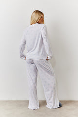 White Bow Print Long Sleeve Top and Trouser PJ Set