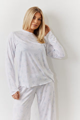 White Bow Print Long Sleeve Top and Trouser PJ Set