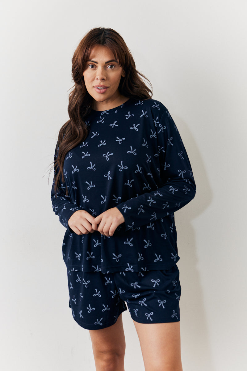 Bow Print Long Sleeve and Short PJ Set