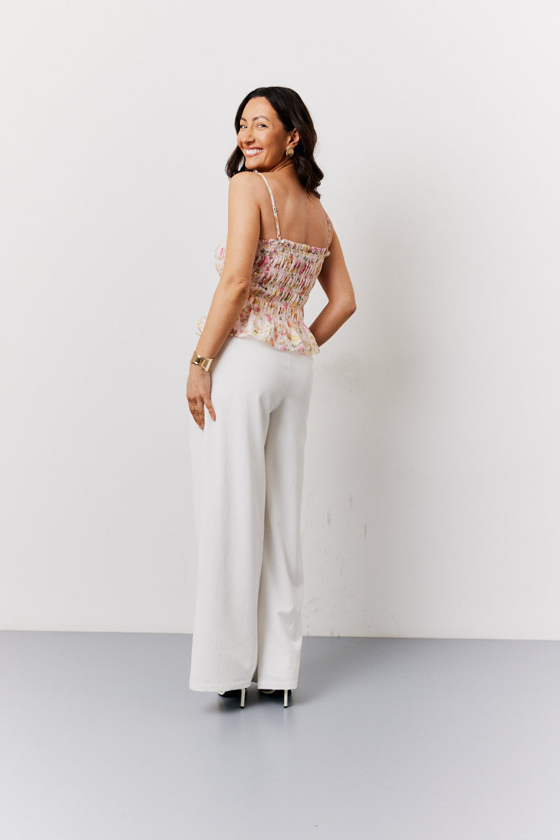Pink Floral Print Shirred Cami Top