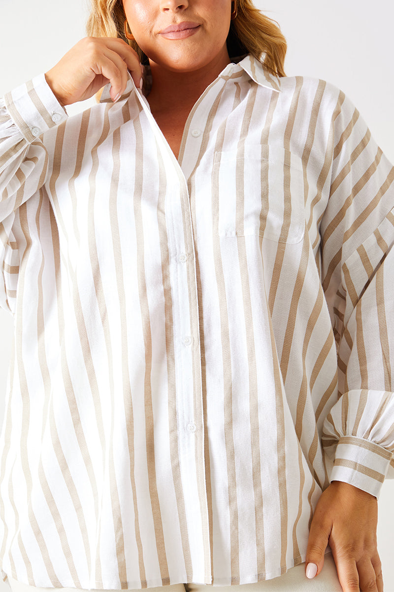 Stripe Linen Look Oversized Shirt