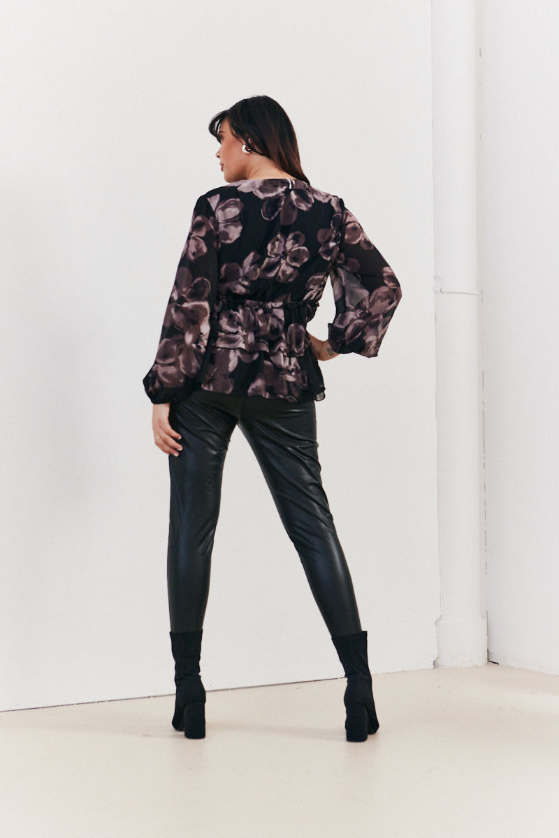 Floral V Neck Frill Detail Blouse