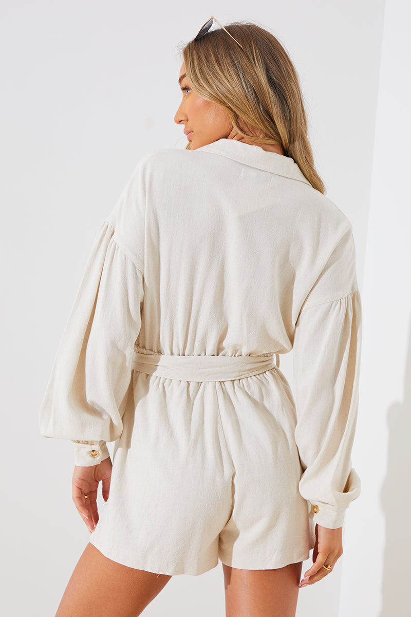 Linen Blend Belted Playsuit