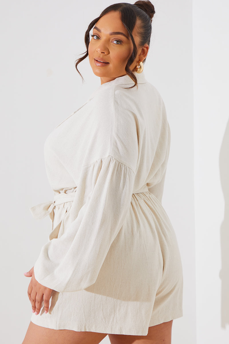 Linen Blend Belted Playsuit
