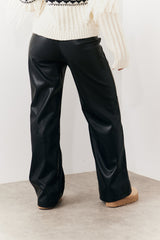 Leather Look Pintuck Detail Trousers