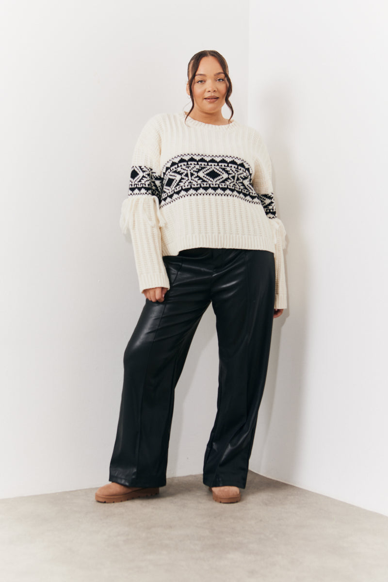 Leather Look Pintuck Detail Trousers