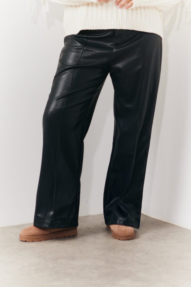 Leather Look Pintuck Detail Trousers